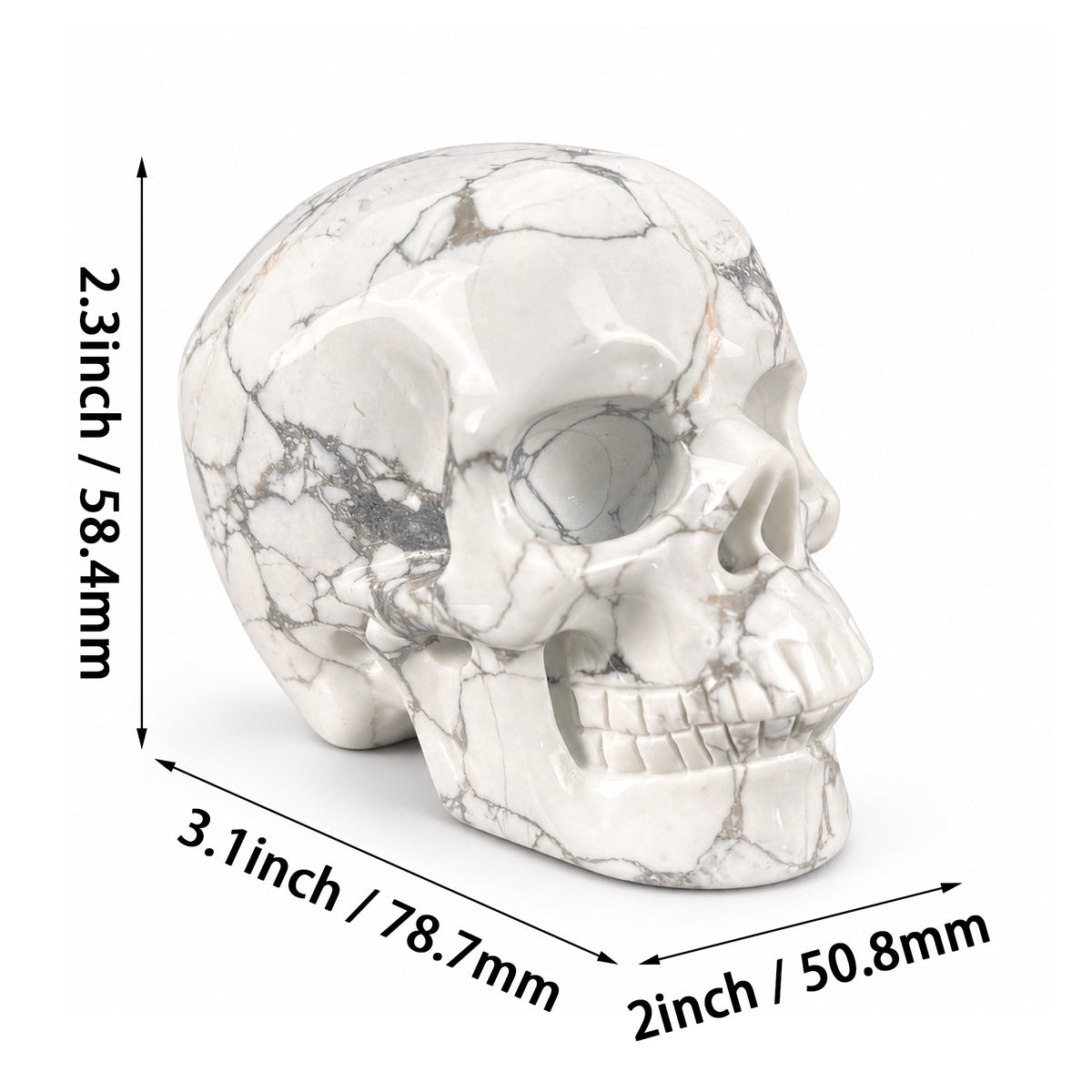 3 Inch White Howlite Crystal Skull - Pattern E