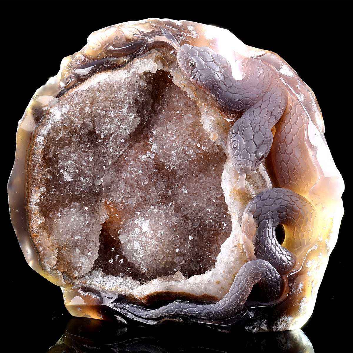 ‘Keepers of the Chamber’ - Coiled Serpents with Agate Druzy Geode · Specimen No. 23
