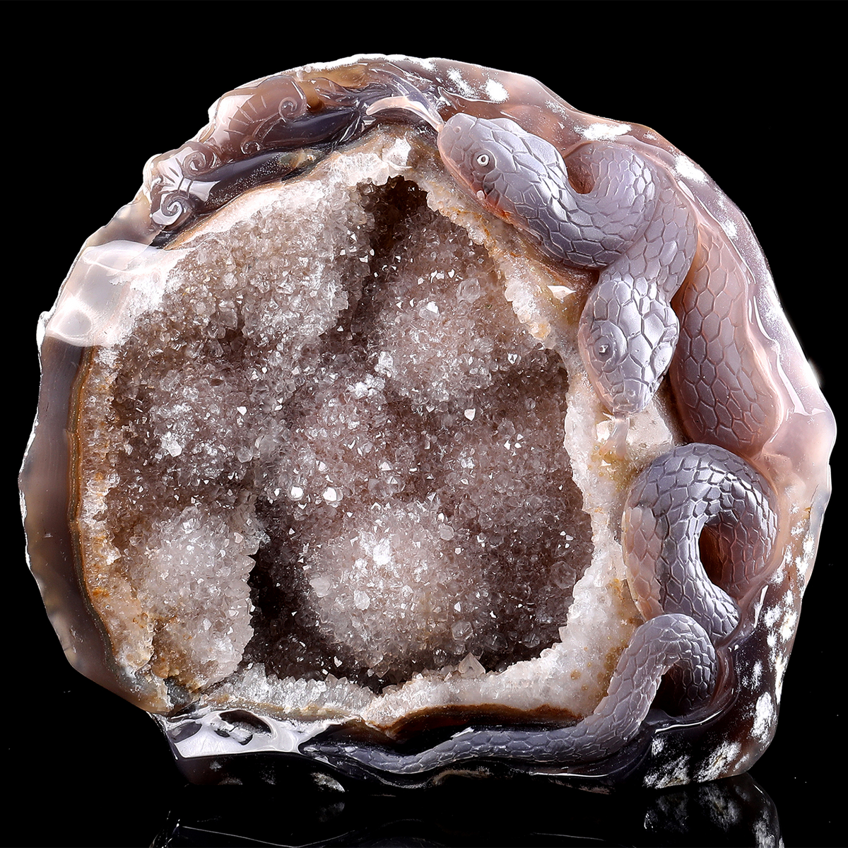 ‘Keepers of the Chamber’ - Coiled Serpents with Agate Druzy Geode · Specimen No. 23