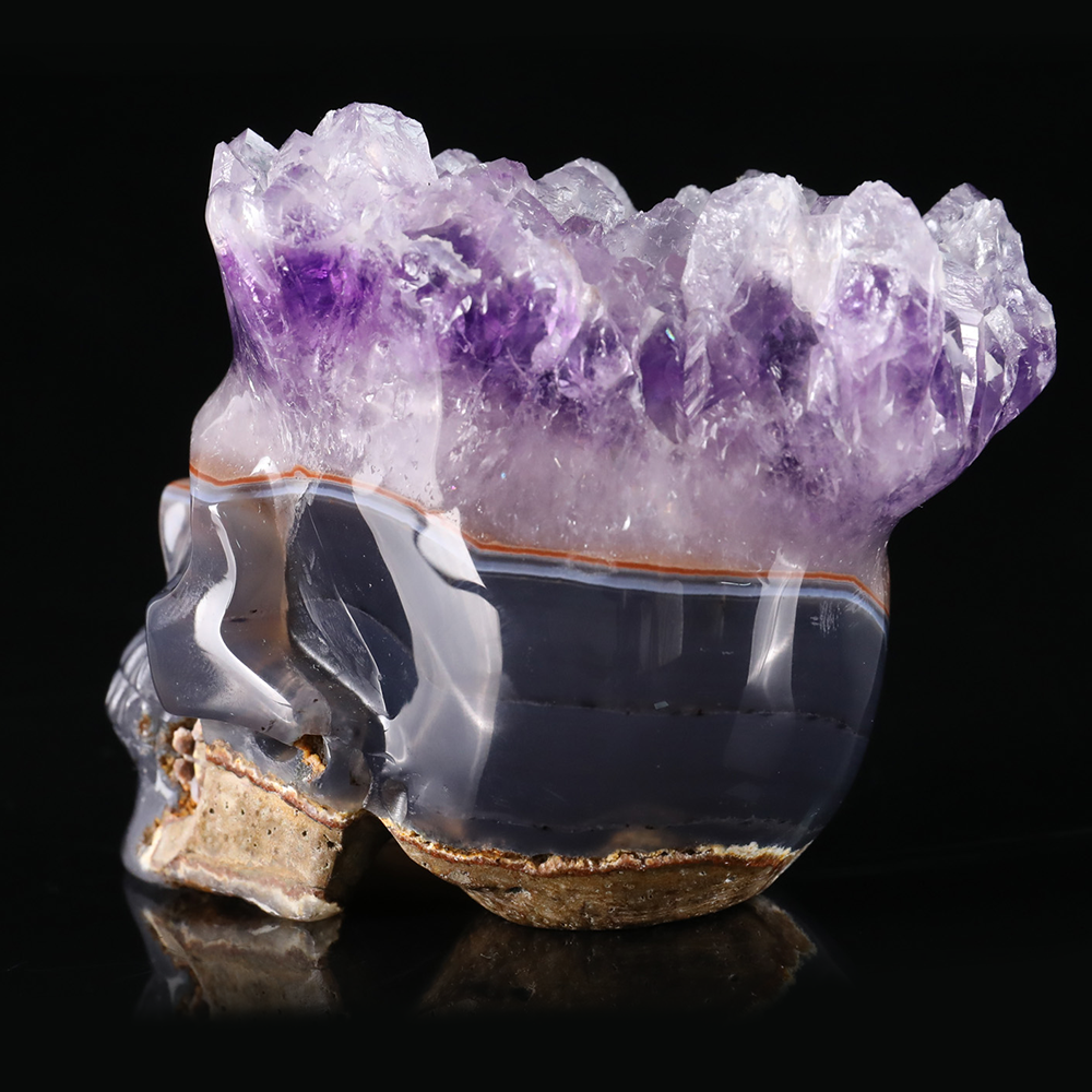 3 inch Amethyst Cluster Crown Crystal Skull - Hand Carved Natrual Crystal