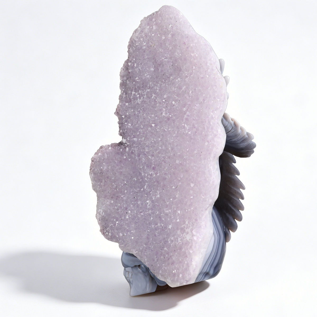 ‘The Owl of Minerva’ - Hand-Carved Agate Owl and Stacked Skulls on Amethyst Druzy Slab · Specimen No. 11