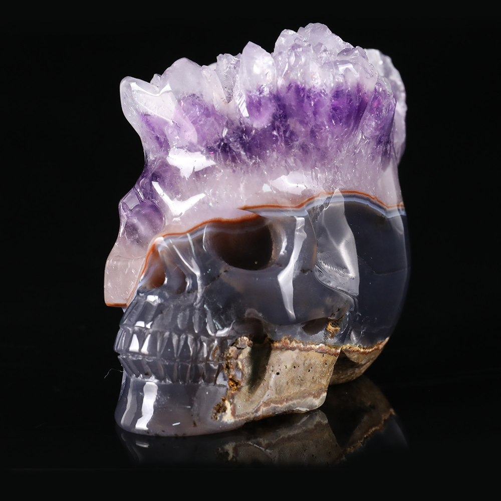 3 inch Amethyst Cluster Crown Crystal Skull - Hand Carved Natrual Crystal
