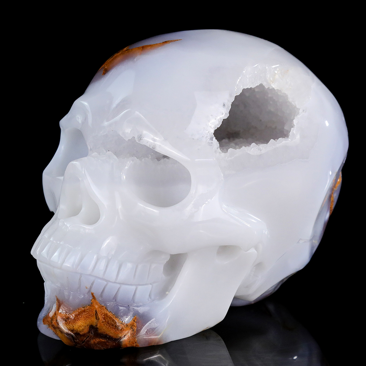 ‘Glacial Sanctum’ - Hand-Carved Ice-Blue Chalcedony Geode Skull · Specimen No. 33