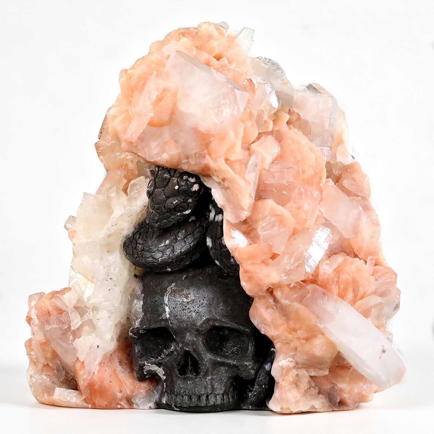 ‘The Janus Portal’ - Apophyllite & Stilbite Geode with Double-Sided Serpent and Skull · Specimen No. 05