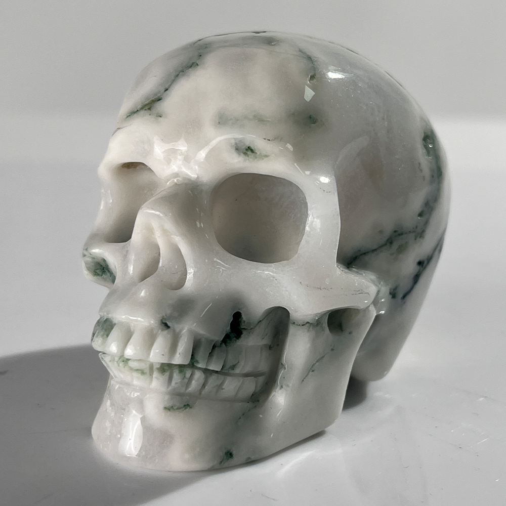 3" Moss Agate Crystal Skull - Pattern B