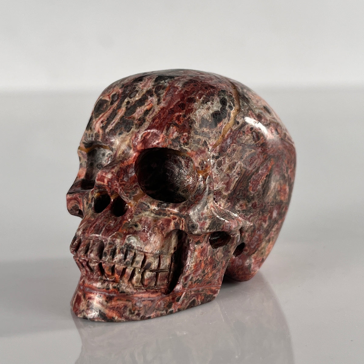 2" Red Leopard Skin Jasper Crystal Skull - Pattern B
