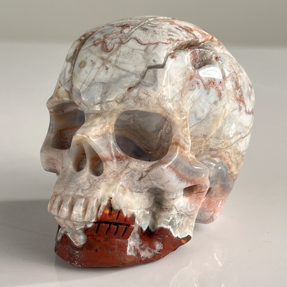 3" Red Crazy Lace Agate Crystal Skull - Pattern K