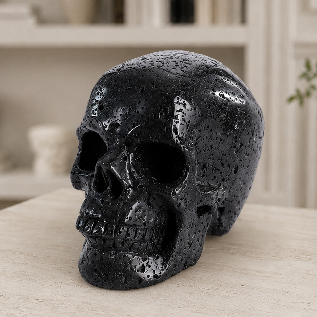 3 Inch Hot Lava Stone Skull – Hand Carved Natural Stone