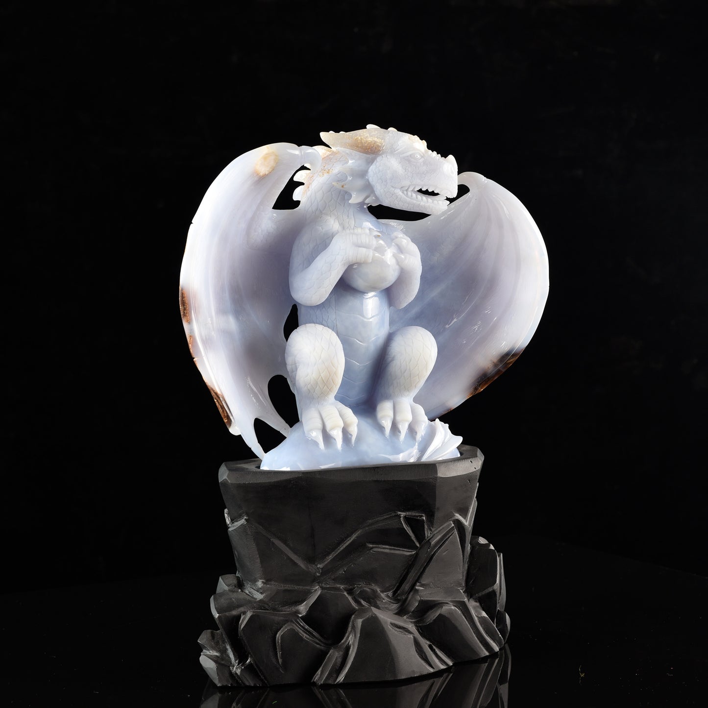 ‘The Frost Guardian’ - Blue Chalcedony Dragon with Egg · Specimen No. 17