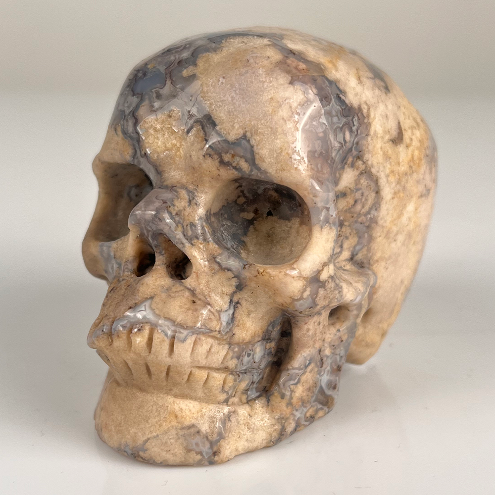 3 Inch Blue Flower Agate Crystal Skull – Hand Carved Natural Stone