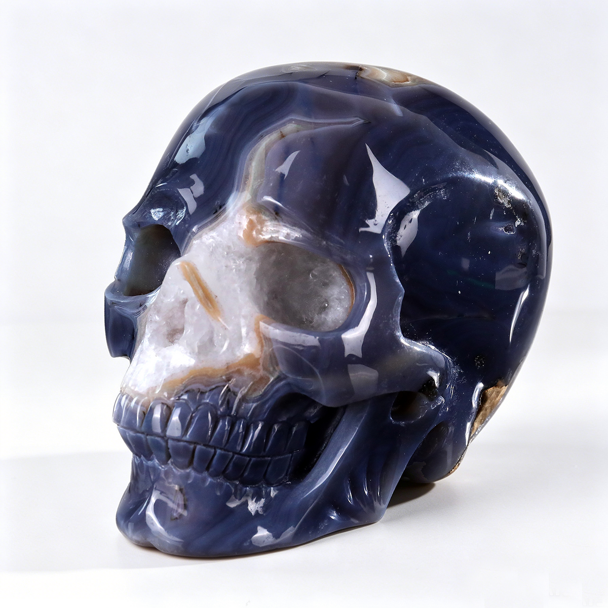 ‘The Lunar Grotto’ - Agate Geode Skull with Raw Quartz Druzy Pocket · Specimen No. 02