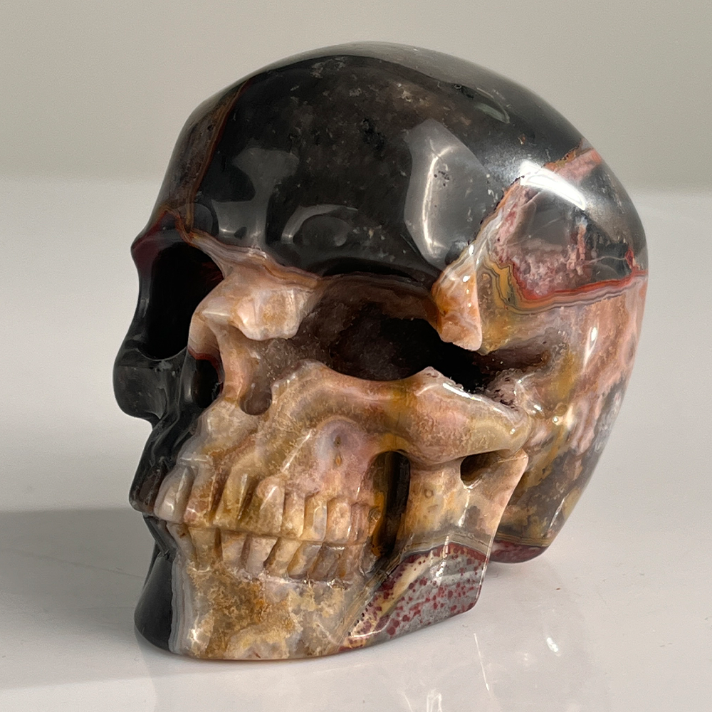 3" Red Crazy Lace Agate Crystal Skull - Pattern H