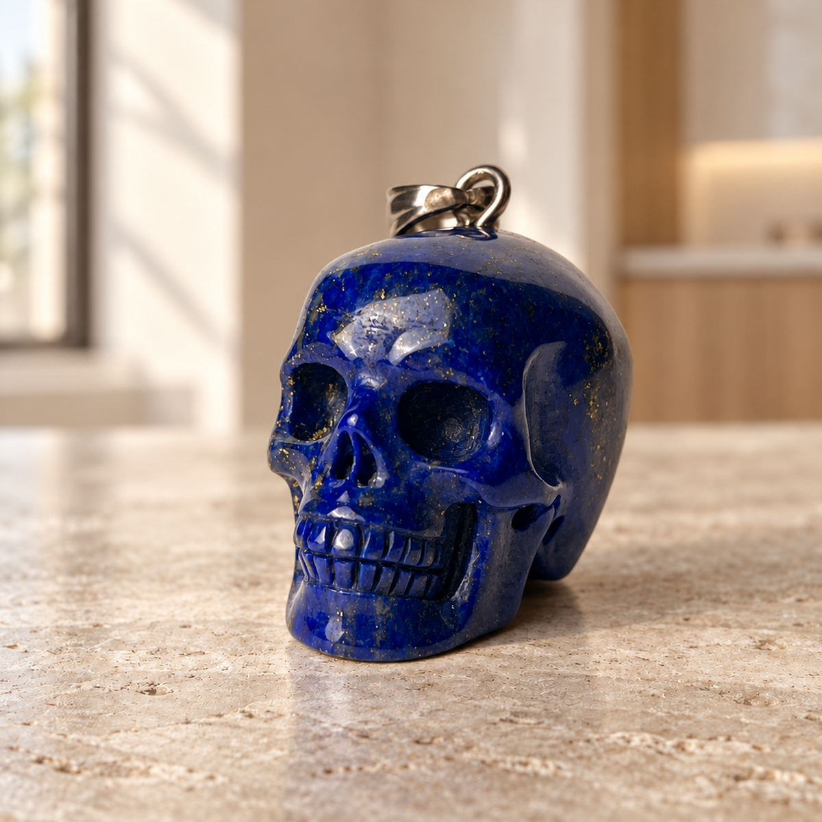Lapis Lazuli Human Skull Pendant