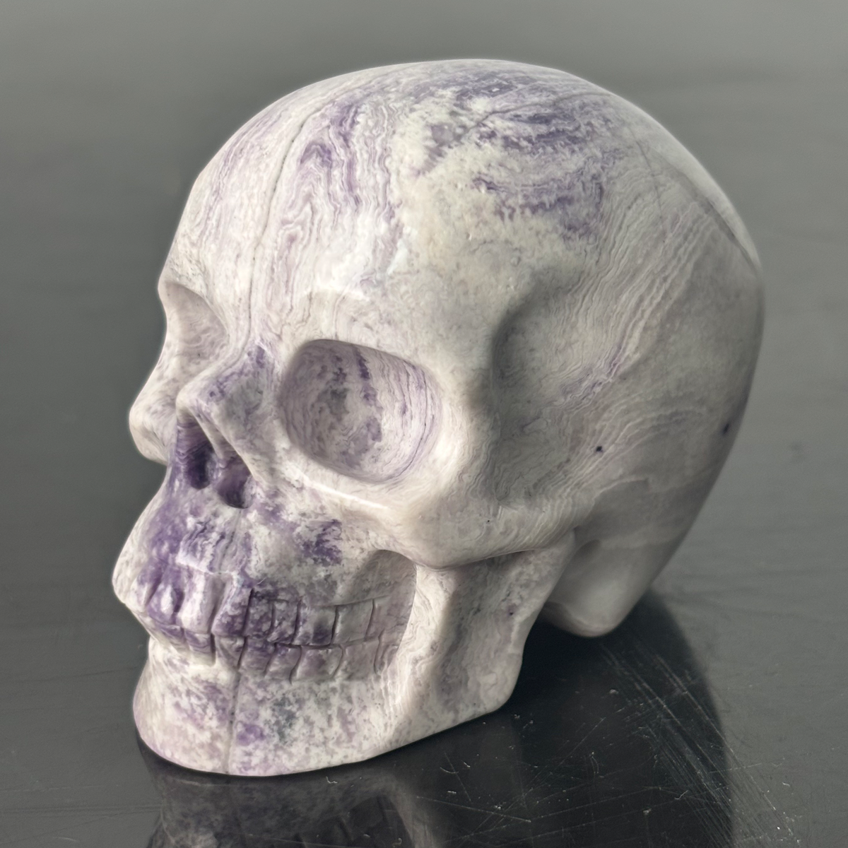 3" Purple Peacock Stone Crystal Skull - Pattern I