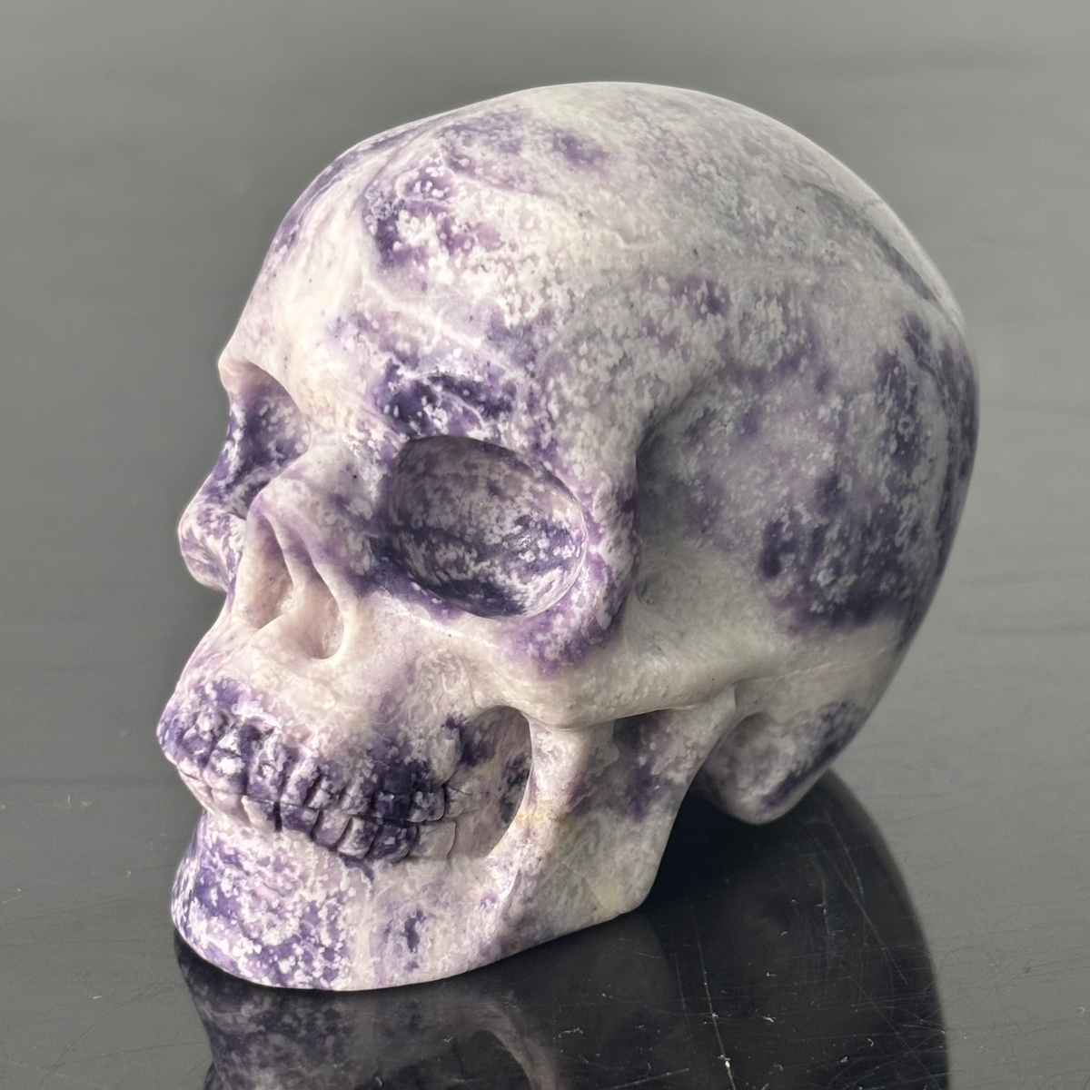 3" Purple Peacock Stone Crystal Skull - Pattern A