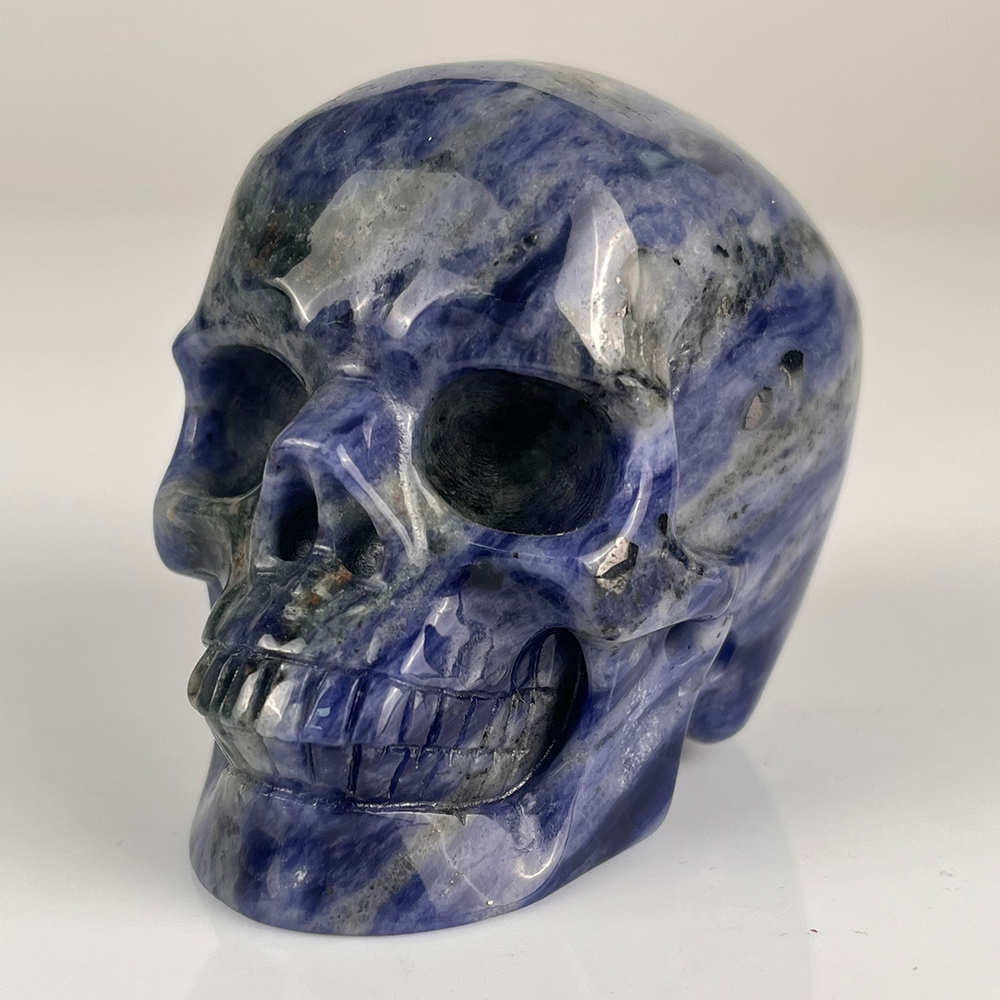 Crâne en cristal d'agate dentelle bleue de 7,6 cm (3 pouces) – Pierre précieuse sculptée à la main