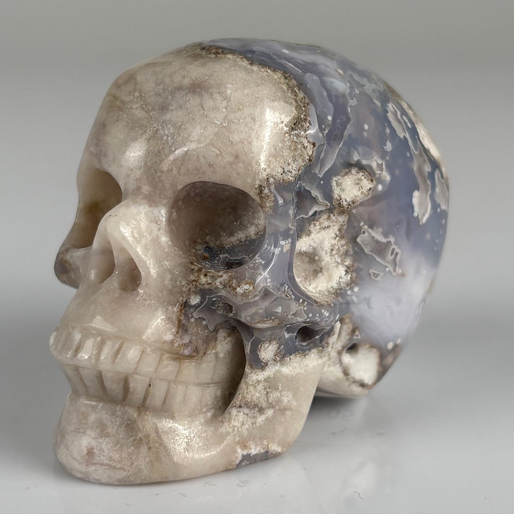 2 Inch Blue Flower Agate Crystal Skull – Mini Gemstone Skull