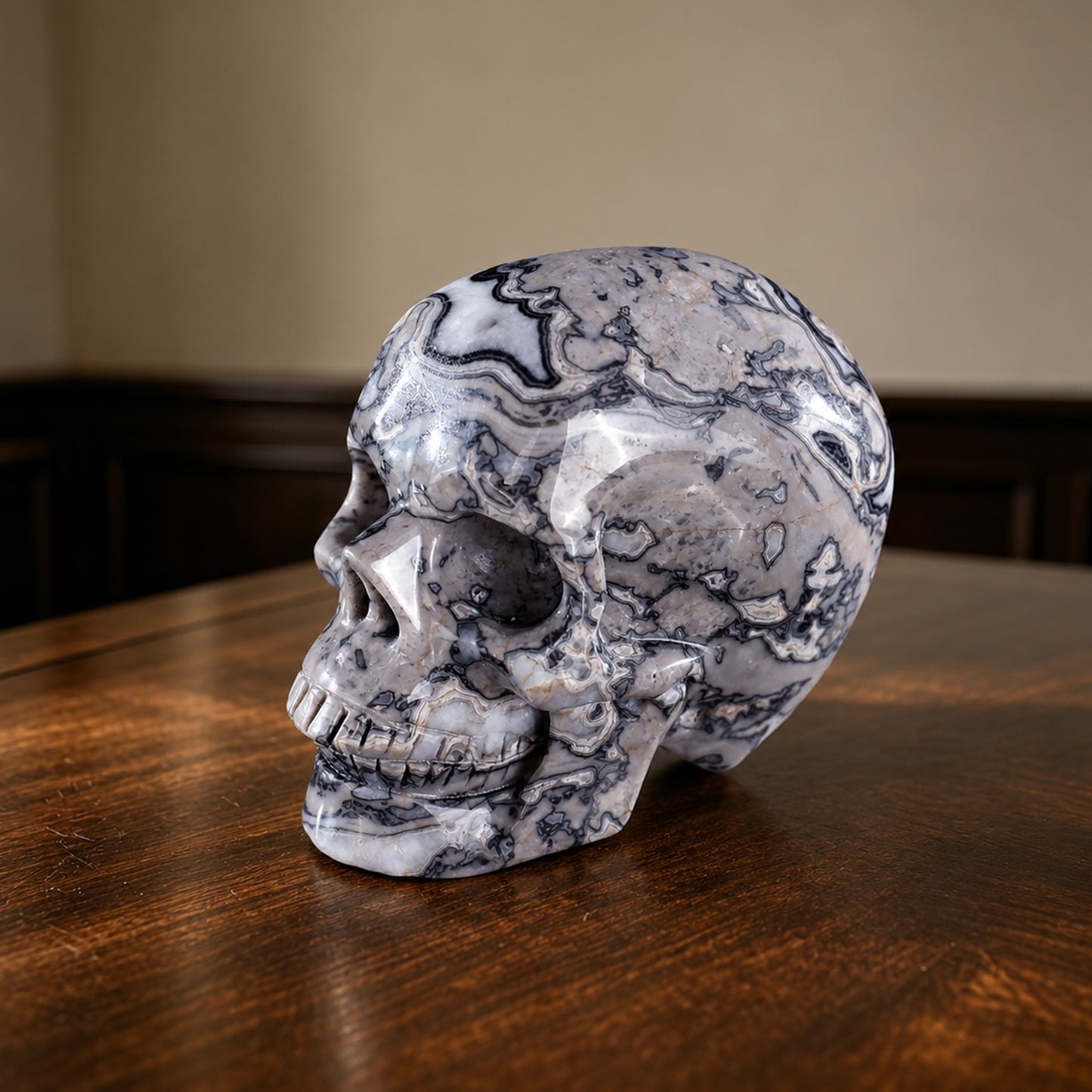 2 Inch Grey Picture Jasper Crystal Skull – Hand Carved Natural Stone