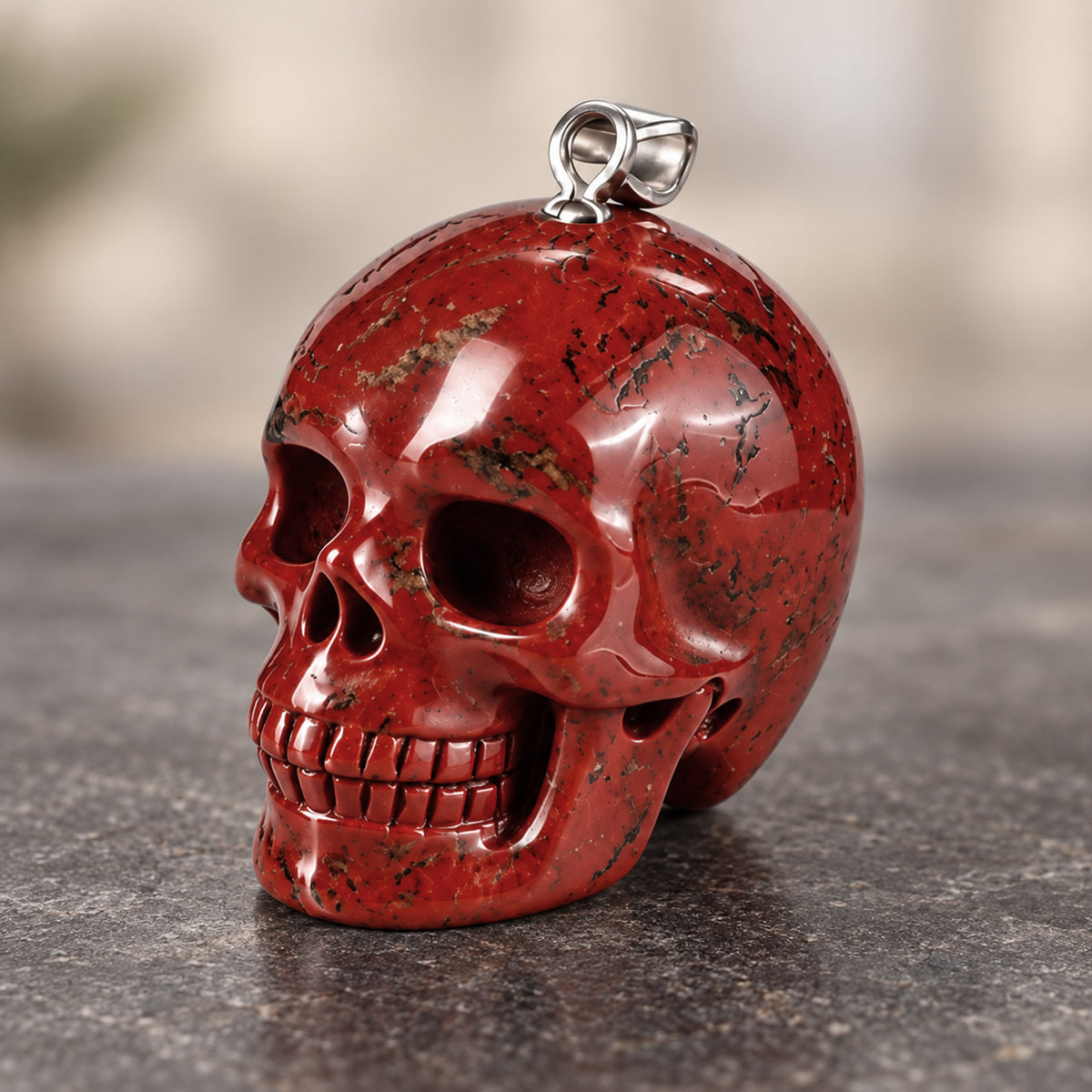 Red Jasper Human Skull Pendant