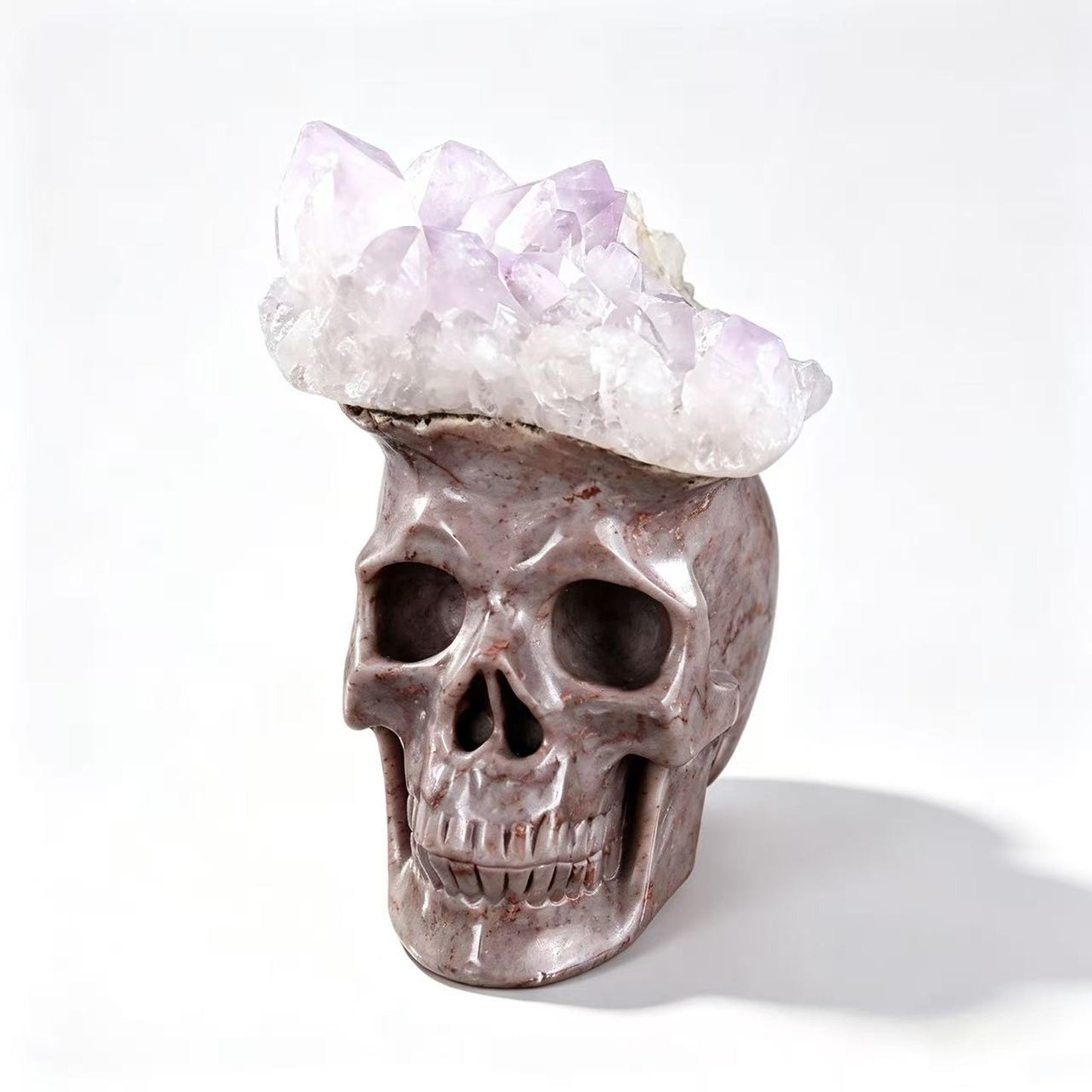 ‘The Astral Canopy’ - Hand-Carved Agate Skull with Broad Amethyst Diadem · Specimen No. 09