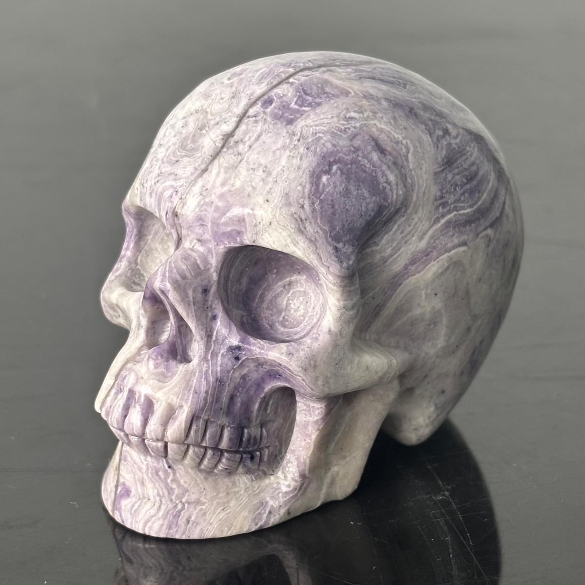 3" Purple Peacock Stone Crystal Skull - Pattern C