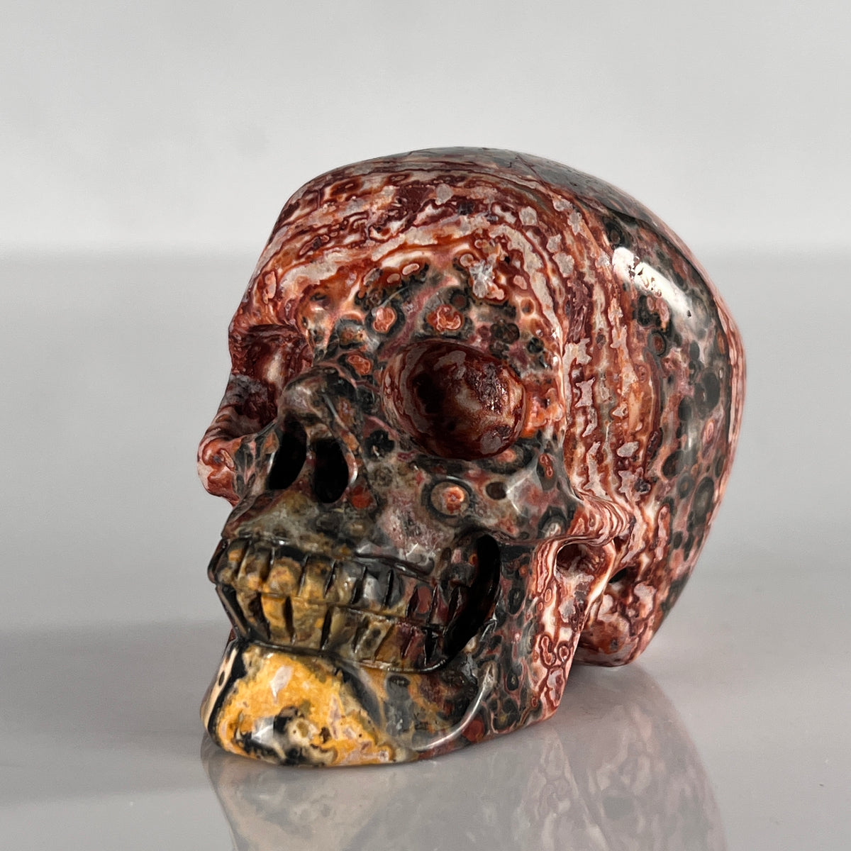 2" Red Leopard Skin Jasper Crystal Skull - Pattern C