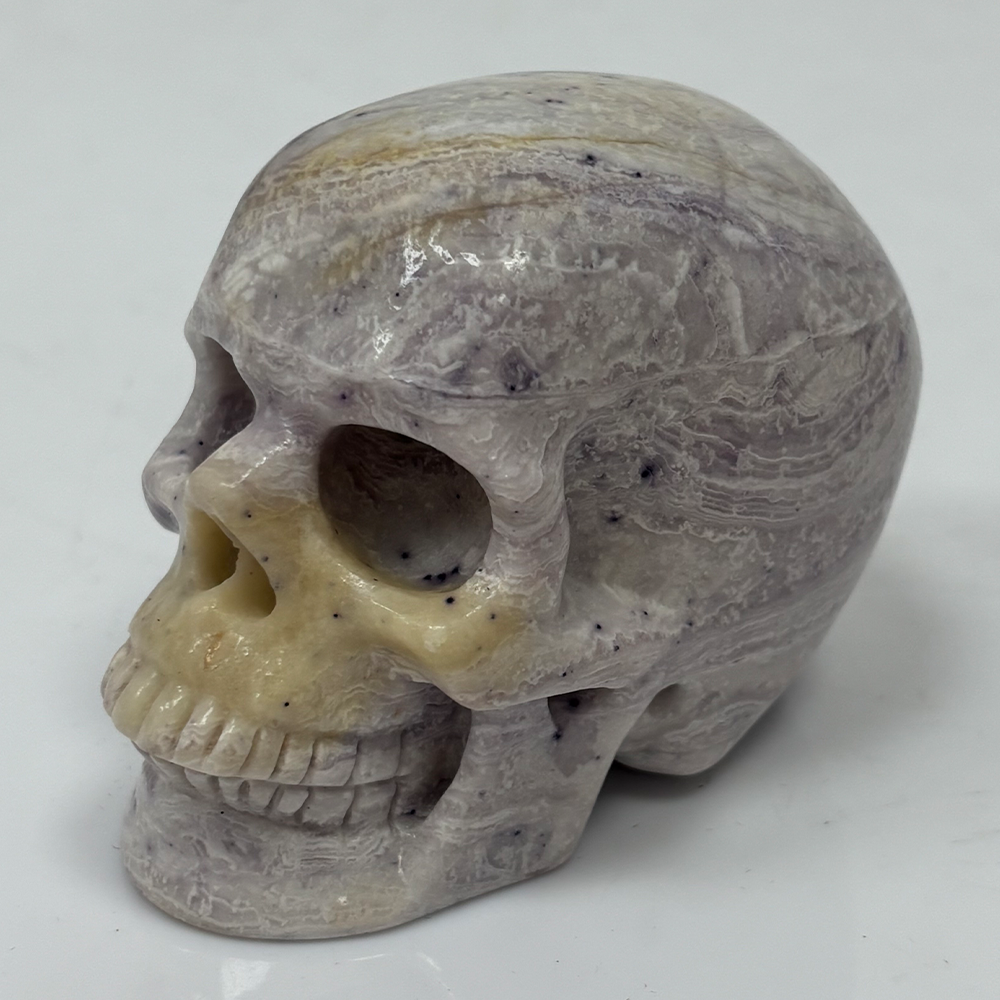 3" Purple Peacock Stone Crystal Skull - Pattern F