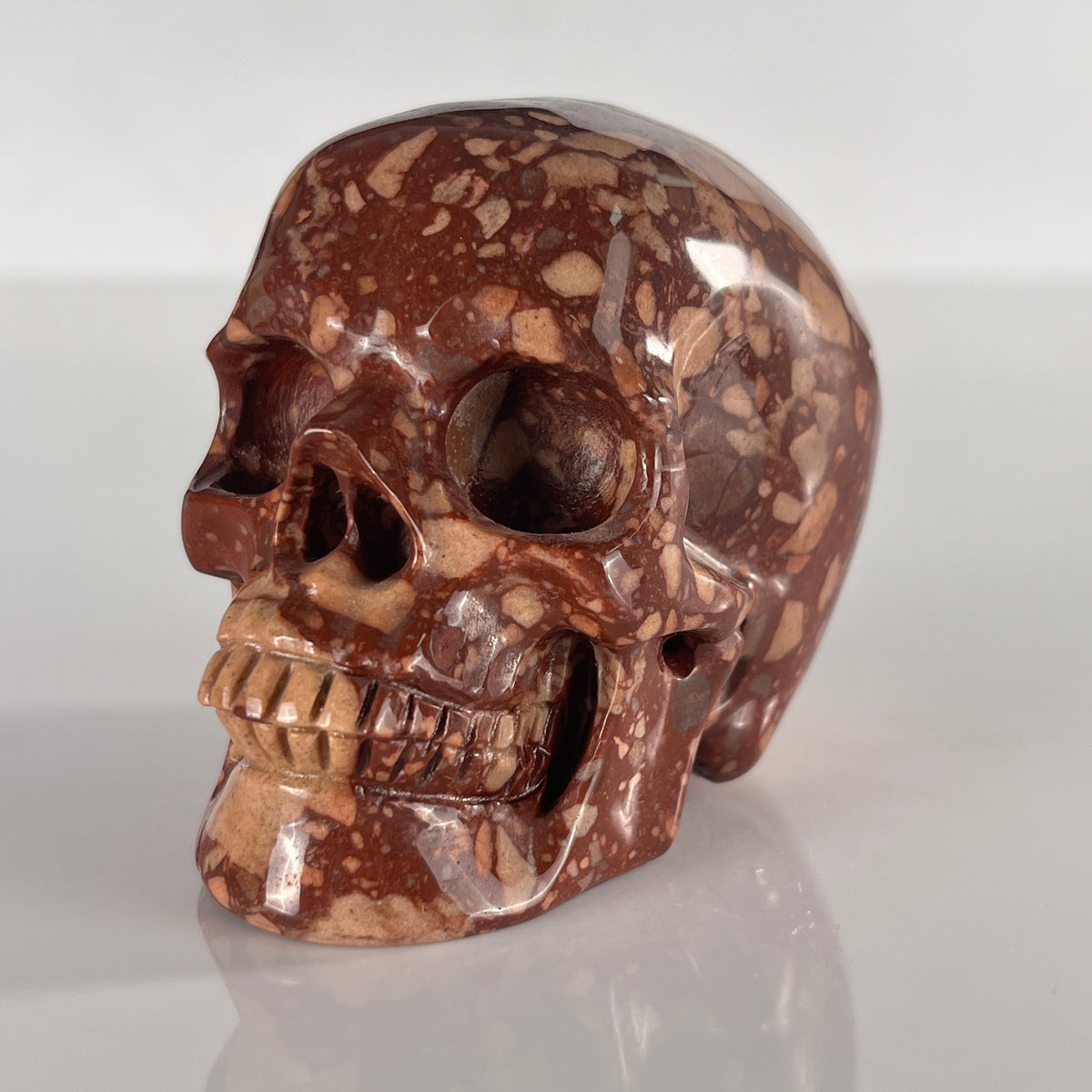 3" Brecciated Red Jasper Crystal Skull - Pattern A
