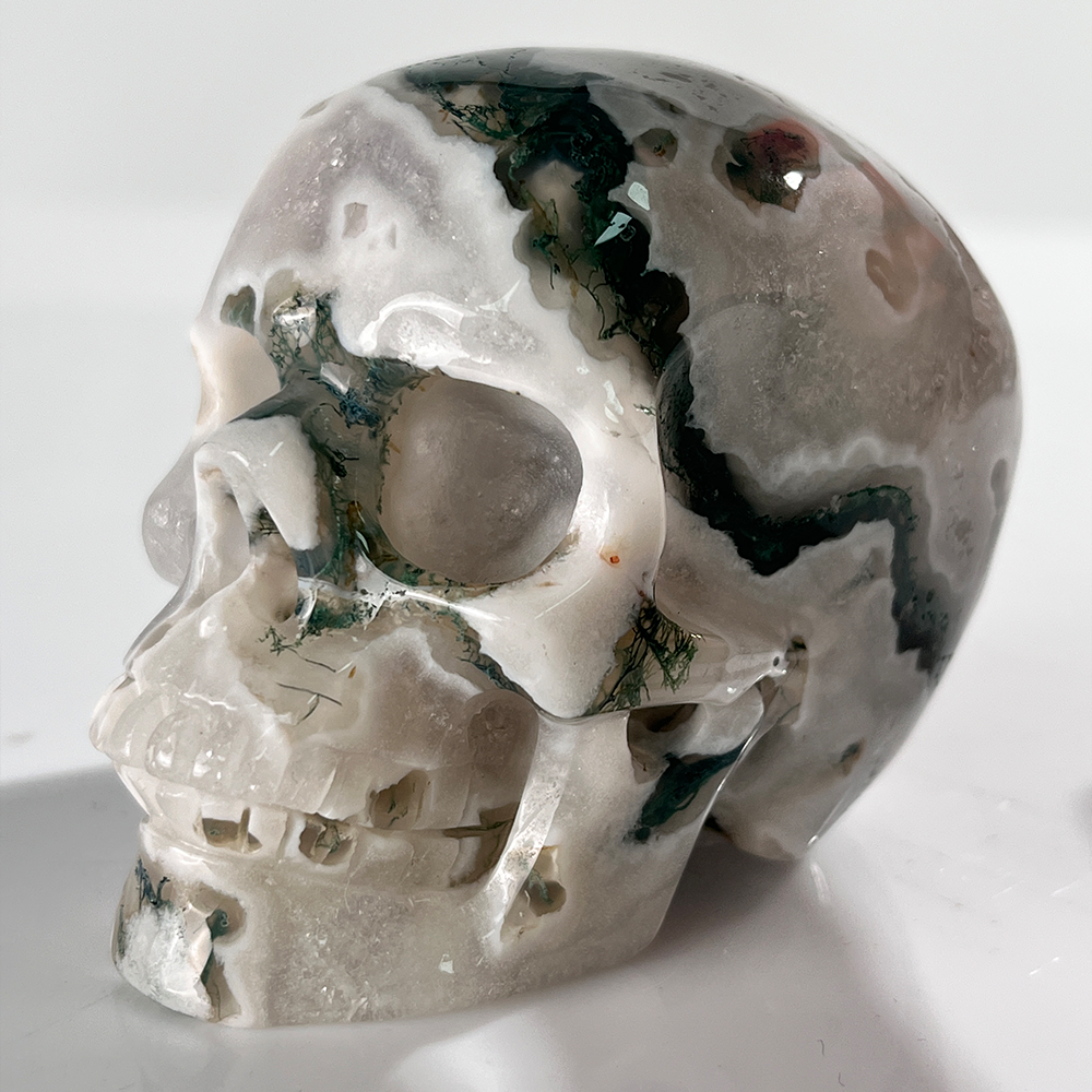 3" Moss Agate Crystal Skull - Pattern C