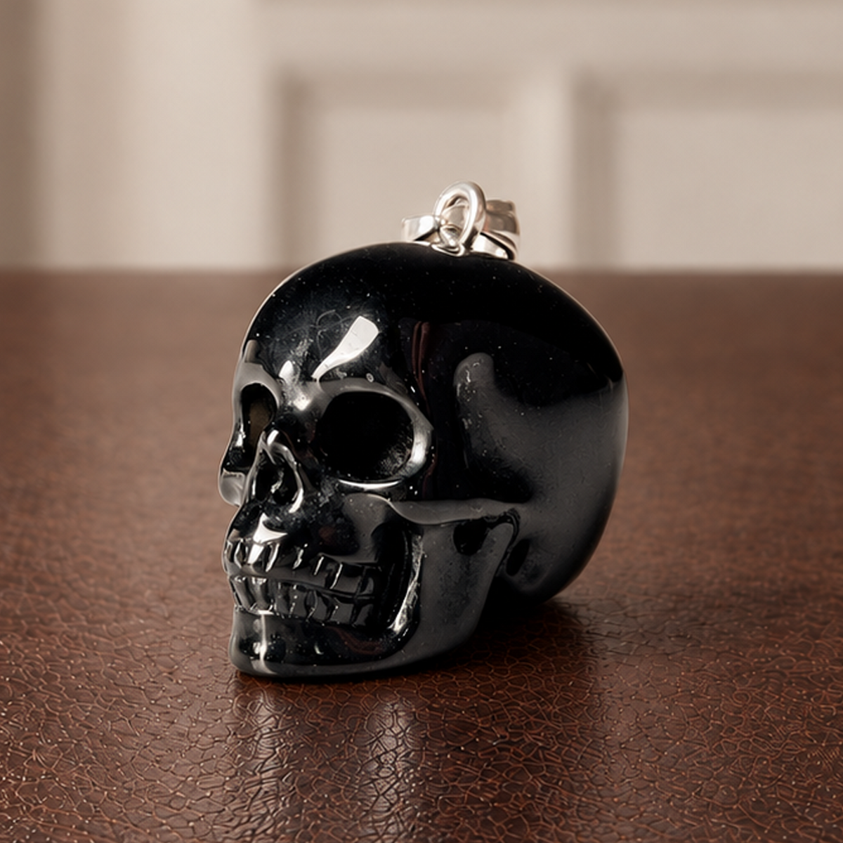 Black Obsidian Human Skull Pendent
