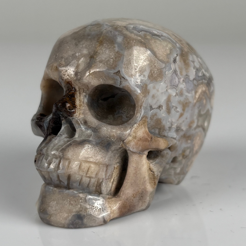2 Inch Blue Flower Agate Crystal Skull – Mini Gemstone Skull