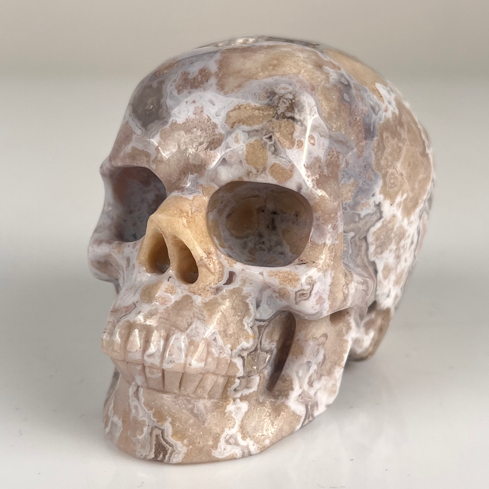 3 Inch Blue Flower Agate Crystal Skull – Hand Carved Natural Stone
