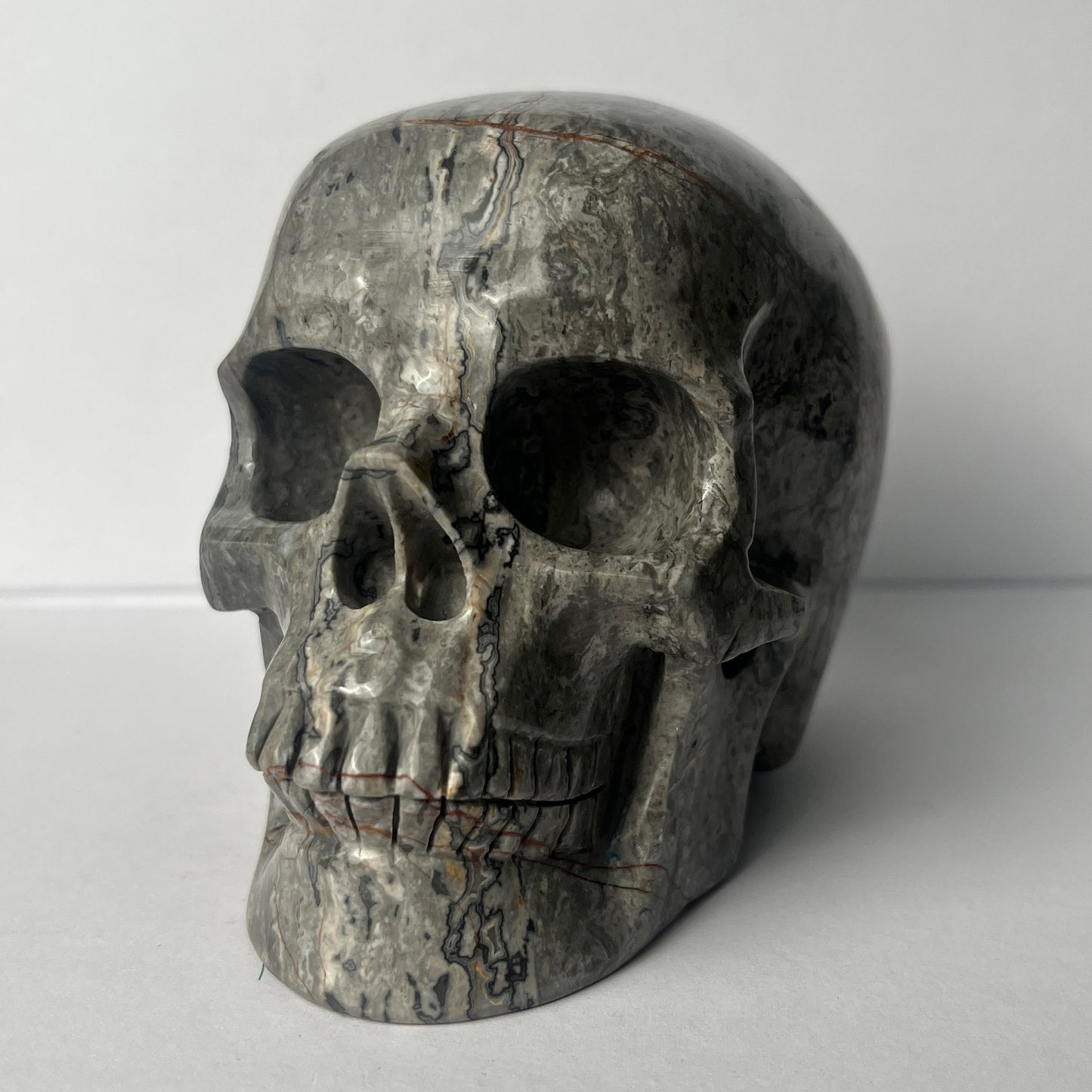 4.5" Grey Picture Jasper Crystal Skull - Pattern A
