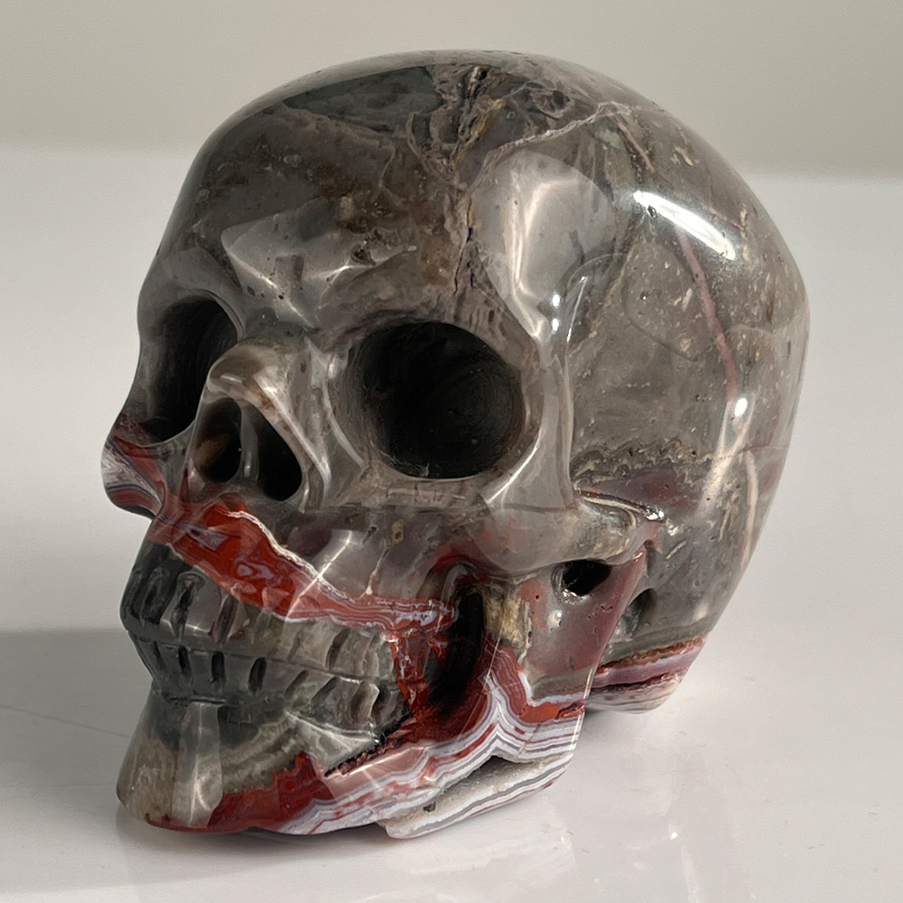 3" Red Crazy Lace Agate Crystal Skull - Pattern J