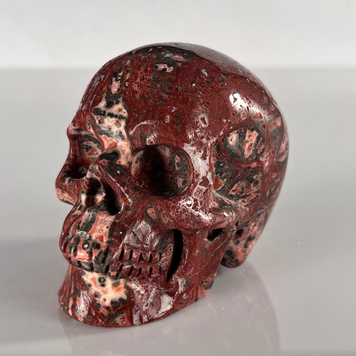 3" Red Leopard Skin Jasper Crystal Skull - Pattern A