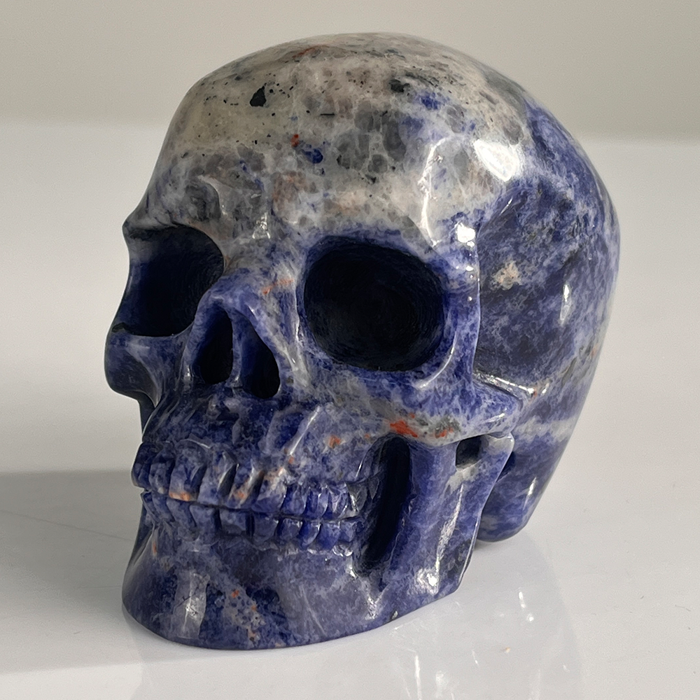 3 Zoll großer blauer Spitzenachat-Kristallschädel – handgeschnitzter Edelstein