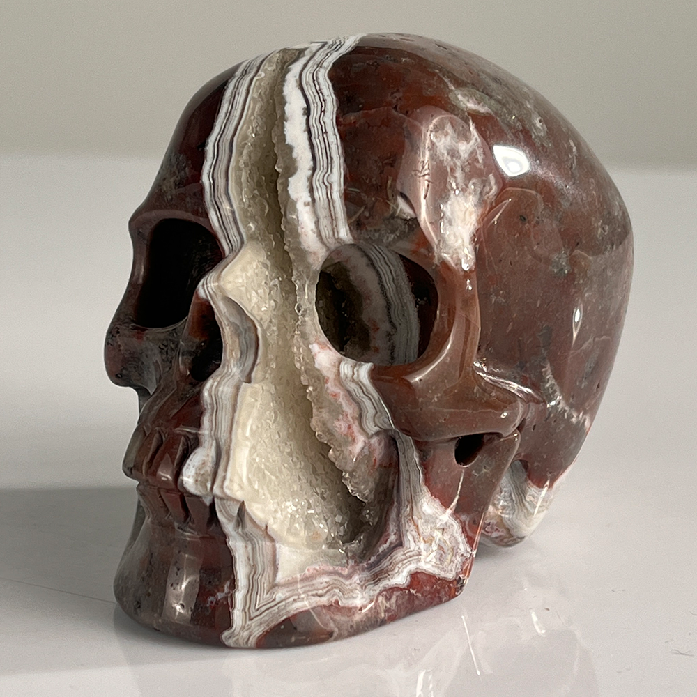 3" Red Crazy Lace Agate Crystal Skull - Pattern G