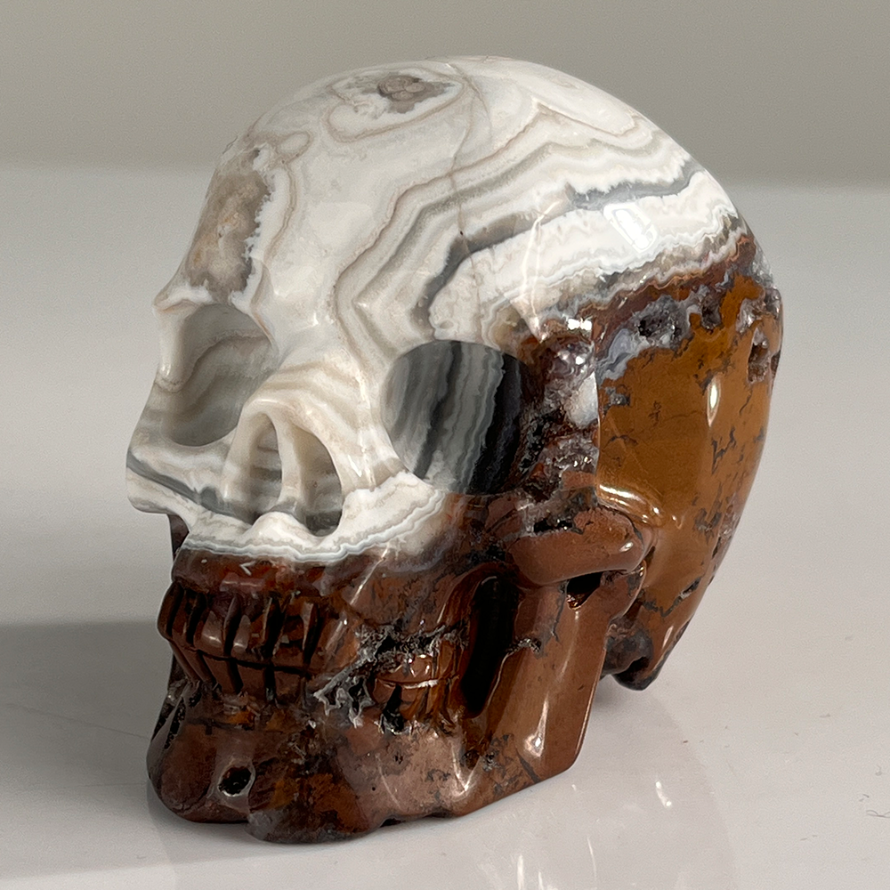 3" Red Crazy Lace Agate Crystal Skull - Pattern F