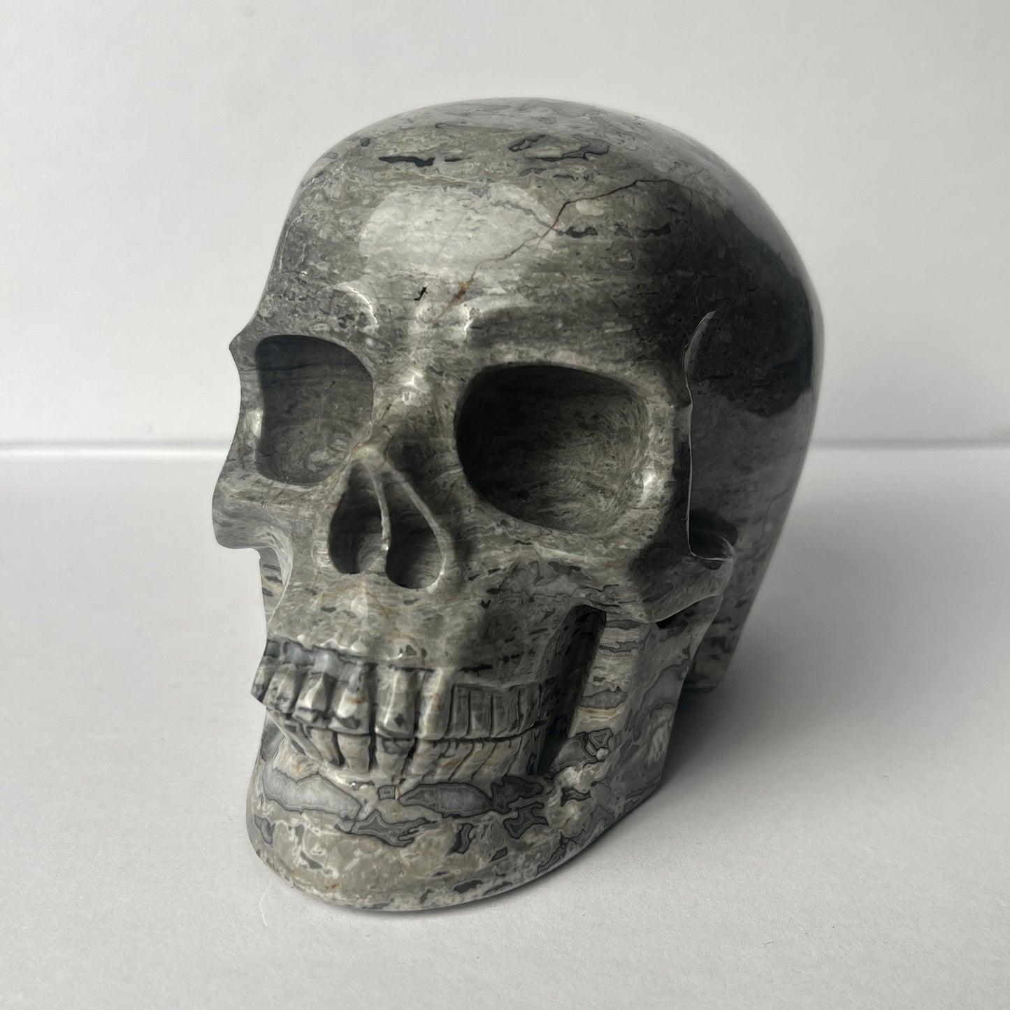 4.5" Grey Picture Jasper Crystal Skull - Pattern B