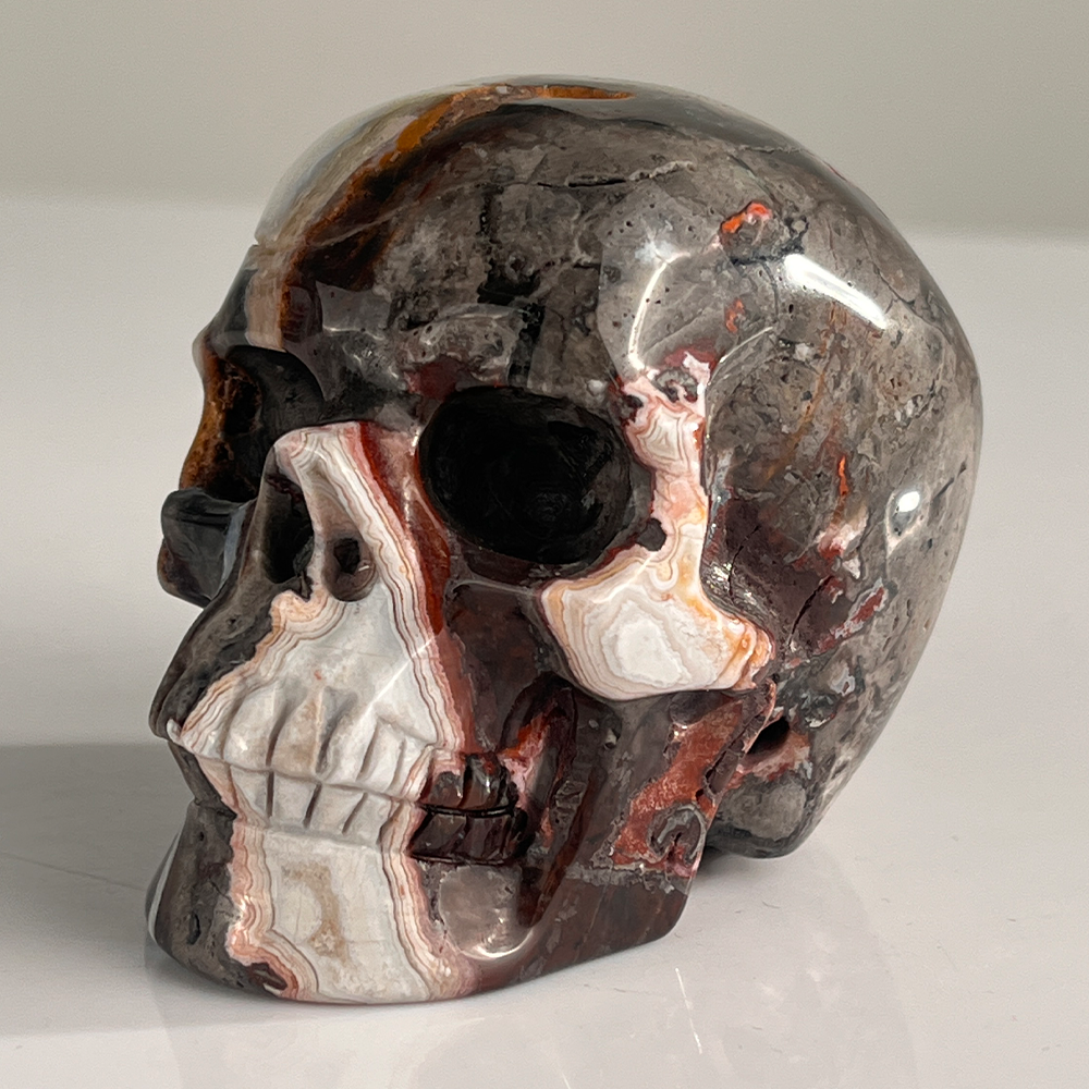 3" Red Crazy Lace Agate Crystal Skull - Pattern I