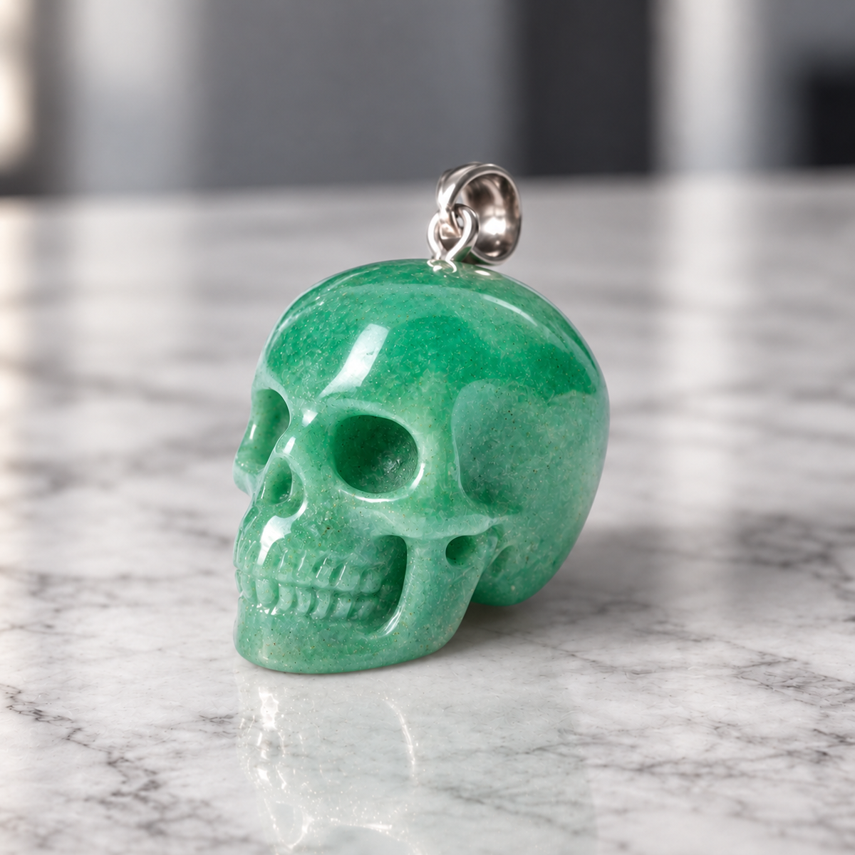 Green Aventurine Human Skull Pendant
