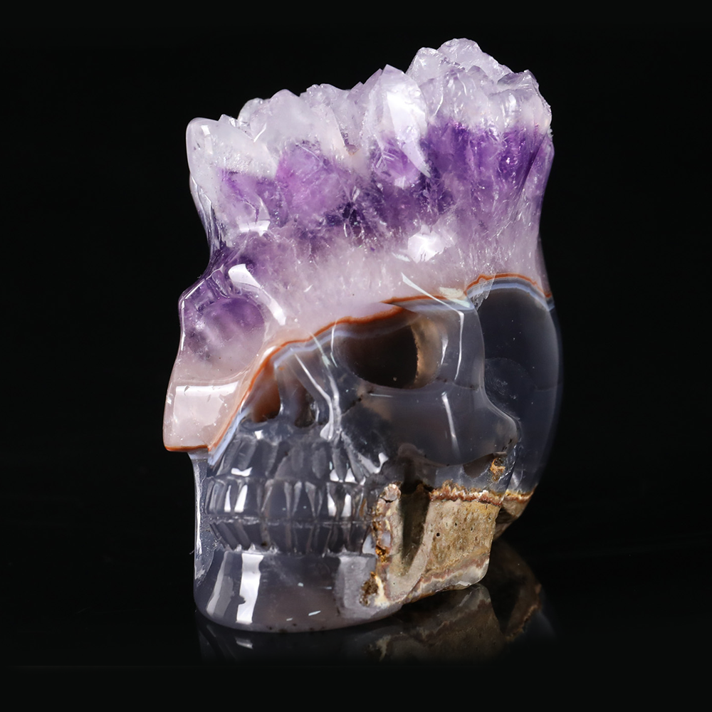 3 inch Amethyst Cluster Crown Crystal Skull - Hand Carved Natrual Crystal