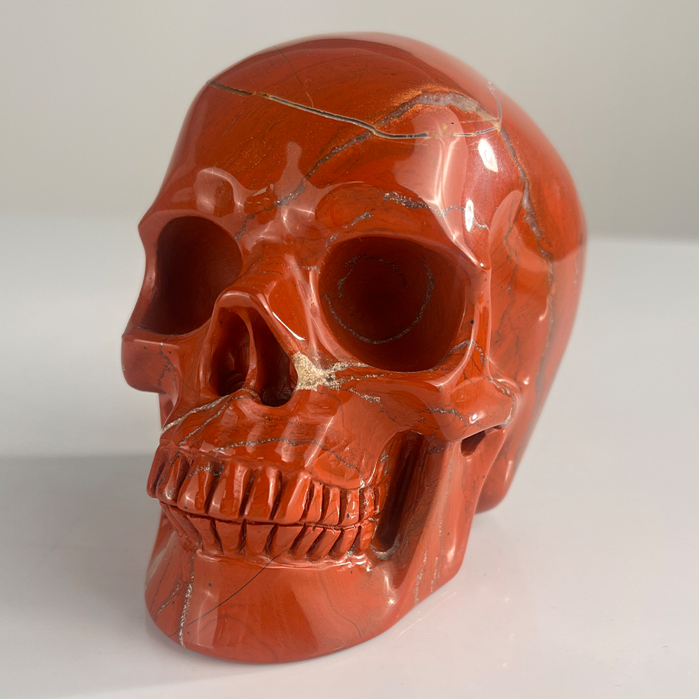 Crâne en jaspe rouge de 11,4 cm (4,5 pouces) - Pierre précieuse naturelle sculptée à la main