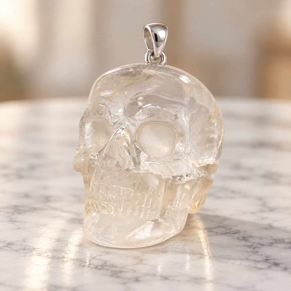 Clear Quartz Human Skull Pendant