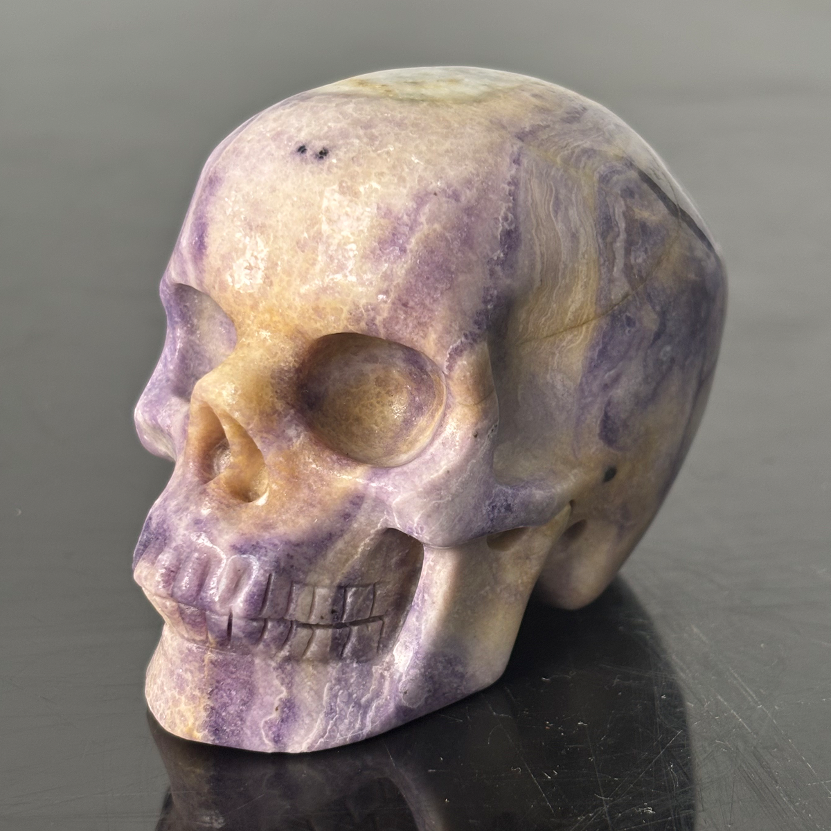 3" Purple Peacock Stone Crystal Skull - Pattern G