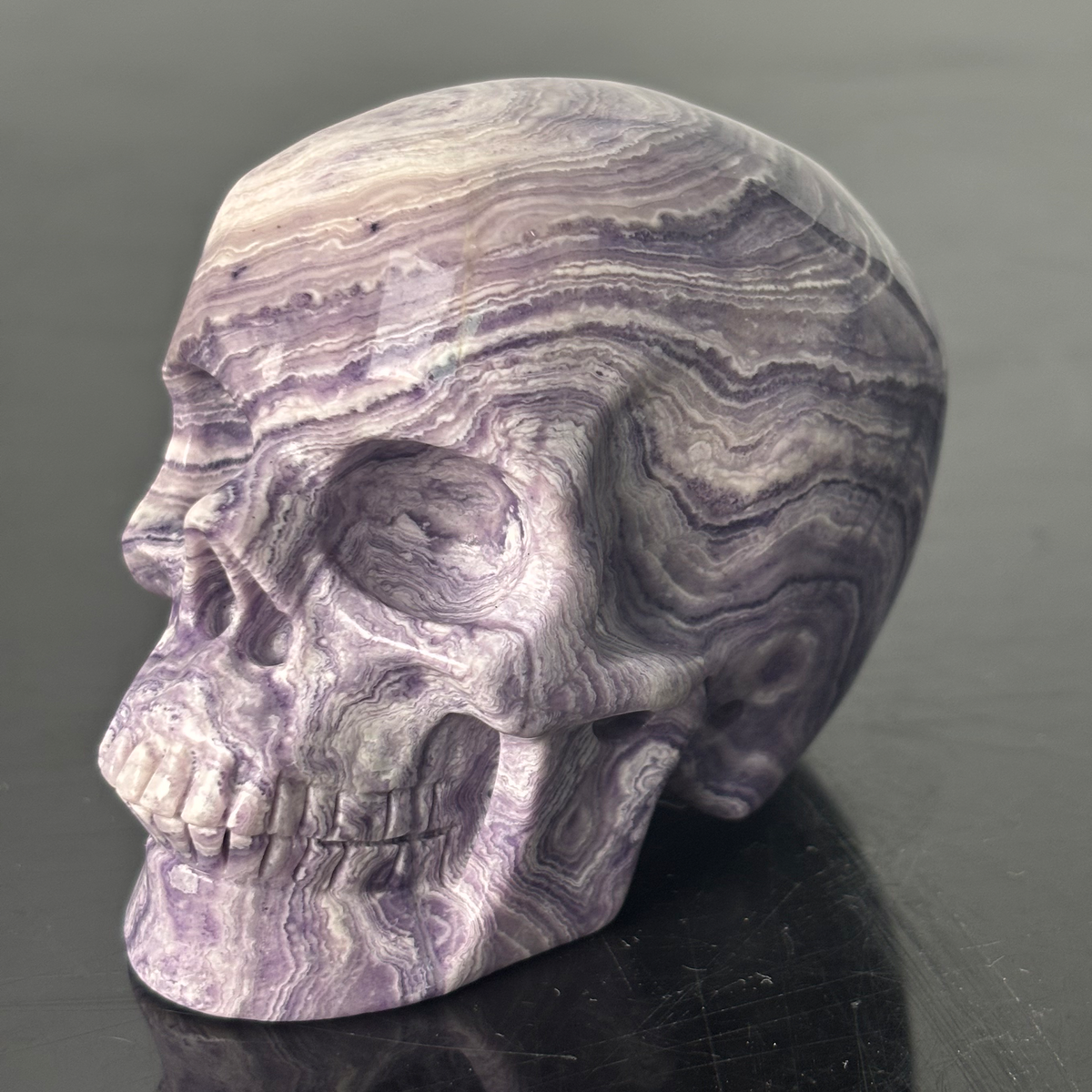 3" Purple Peacock Stone Crystal Skull - Pattern H