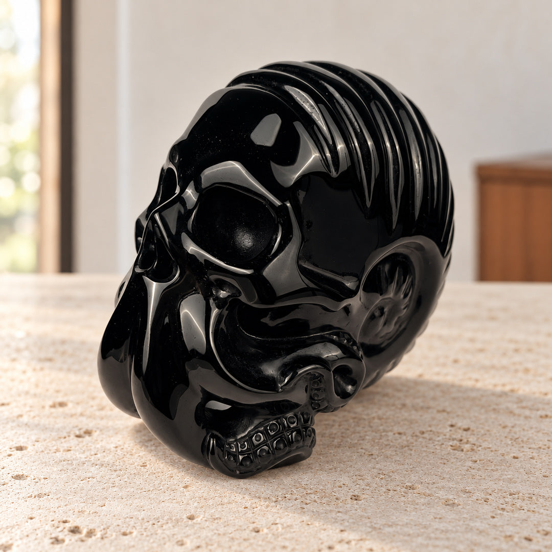 Black Obsidian Ammonite Octopus Skull