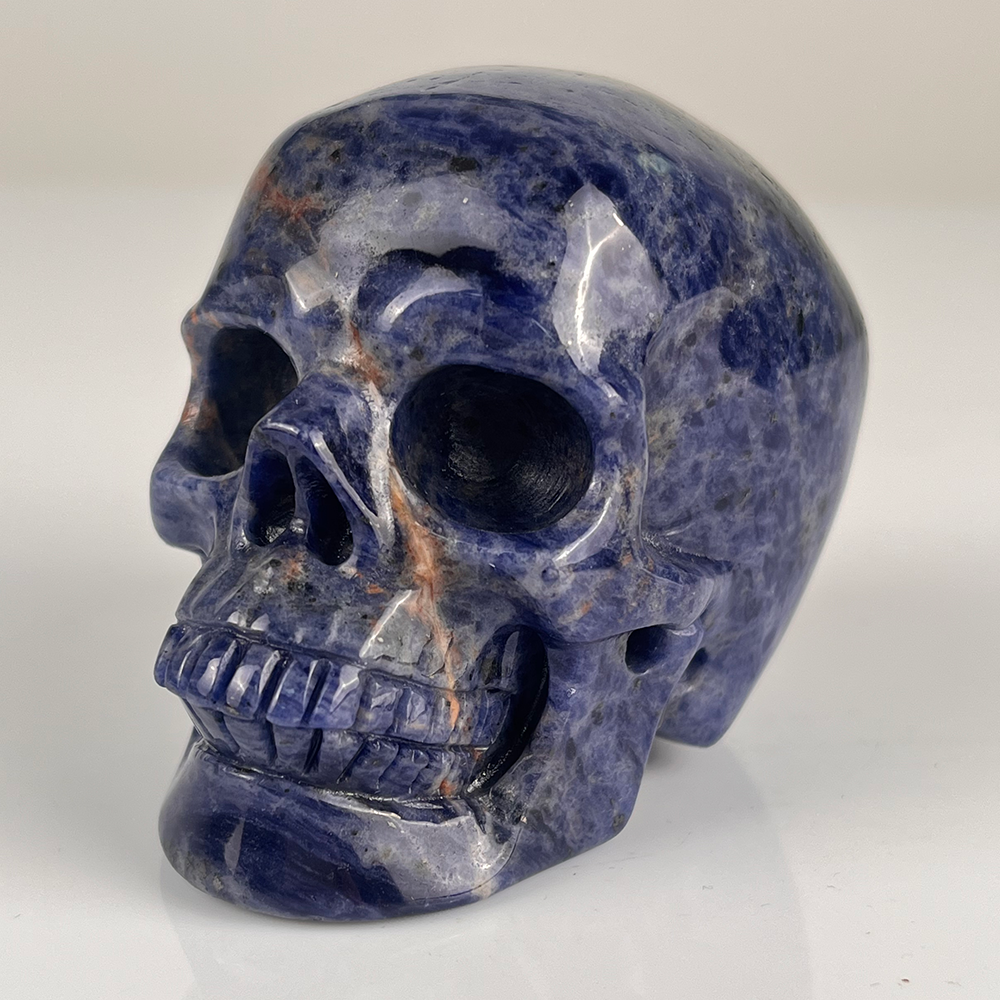 Crâne en cristal d'agate dentelle bleue de 7,6 cm (3 pouces) – Pierre précieuse sculptée à la main