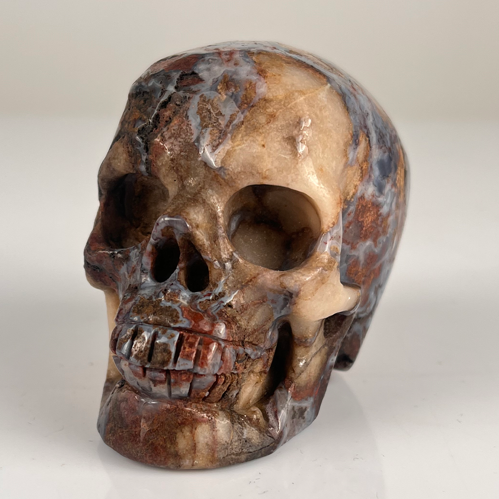 3" Blue Flower Agate Crystal Skull – Pattern A