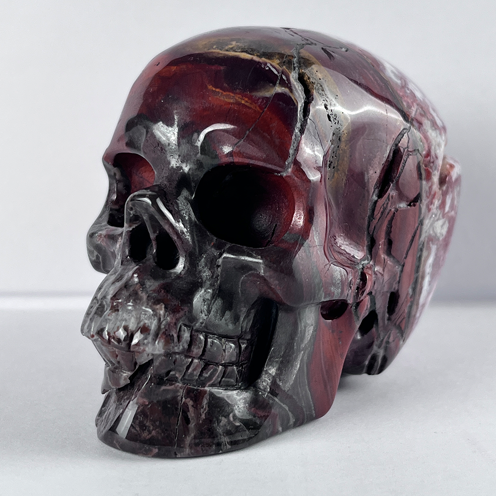 Crâne en cristal d'agate Crazy Lace rouge de 7,6 cm (3 pouces) – Pierre naturelle sculptée à la main